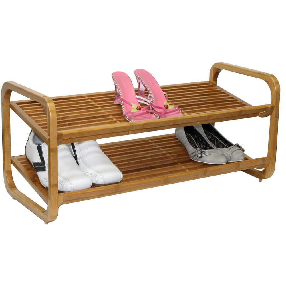 Natural Bamboo 2-Tier Stackable Shoe Rack