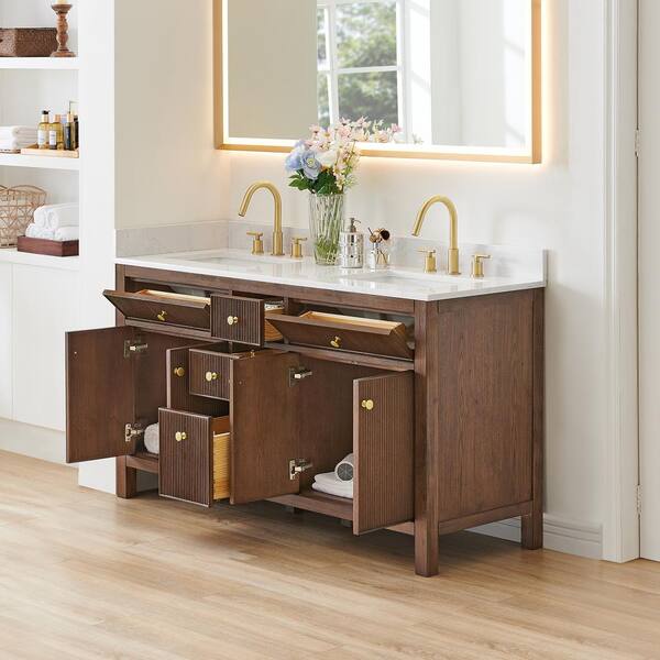 Altair Cerrito 60 in. Double Sink Freestanding Brown Oak Bath