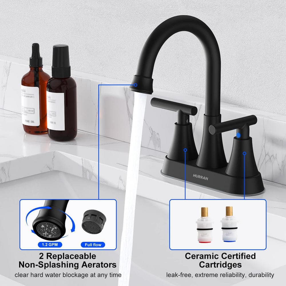 Matte Black Stainless Steel Double Handle High Arc Bathroom Faucet