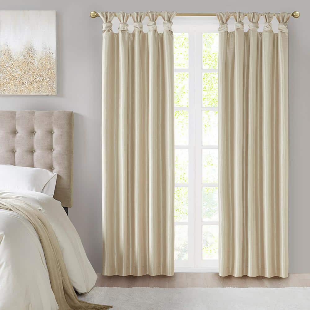 Champagne Faux Silk Blackout Tab Top Curtain Panel
