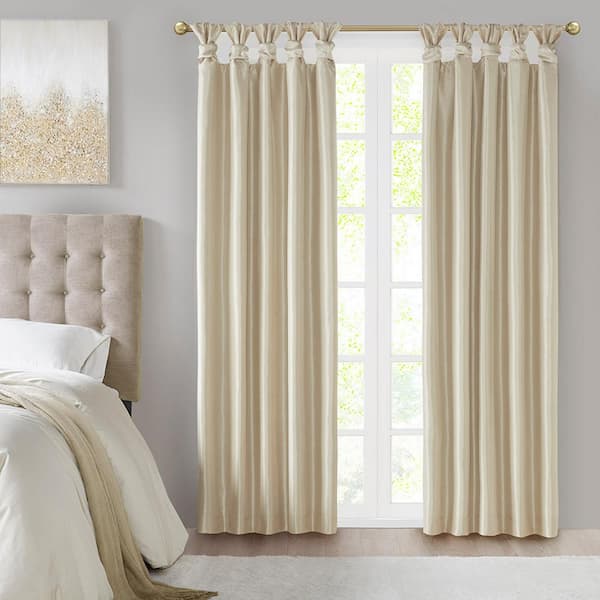 Natalie Champagne Polyester 50 in. W x 95 in. L Twist Tab Total Blackout Curtain (Single Panel)