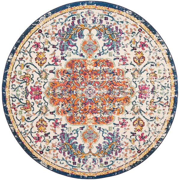 Unbranded Multi-Colored Polypropylene 5 ft. x 5 ft. Medallion Indoor Round Area Rug