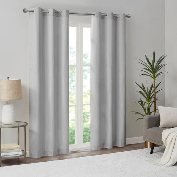 Colm Grey Polyester 40 in. W x 84 in. L Basketweave Room Darkening Curtain (Double Panels)