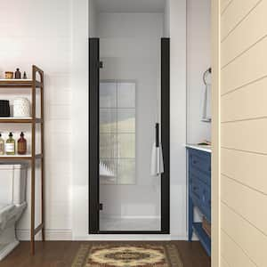 28 to 30 in. W x 72 in. H Pivot Swing Frameless Shower Door in Black with Clear Glass