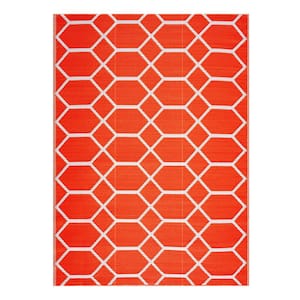 Miami Orange and White 10 ft. x 14 ft. Folded Reversible Recycled Plastic Indoor/Outdoor Area Rug-Floor Mat