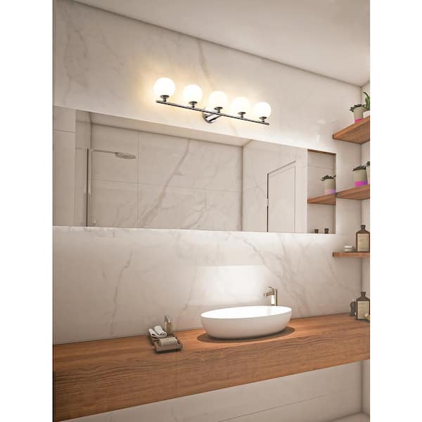 Unbranded - Neoma 38.25 in. 5-Light Chrome Vanity Light with Opal Etched Glass Shade with No Bulbs Included