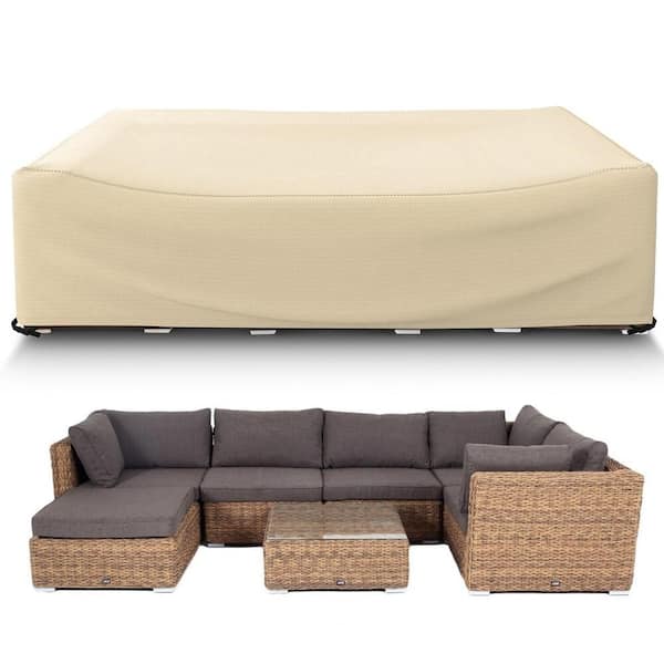 Gasadar Waterproof Heavy-Duty 126 in. L x 63 in. W x 28 in. H Off-white Patio Furniture Cover Patio Table and Chair Set Cover