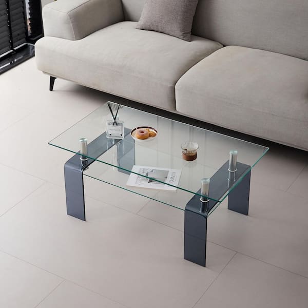 Lirago 39 in. Grey Colored Rectangle Glass Coffee Table
