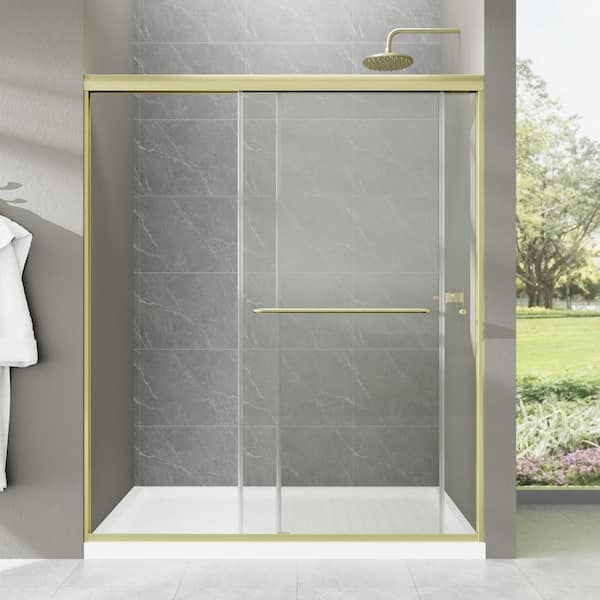 60 in. W x 70 in. H Sliding Framed Shower Door in Brushed Gold with Clear Glass