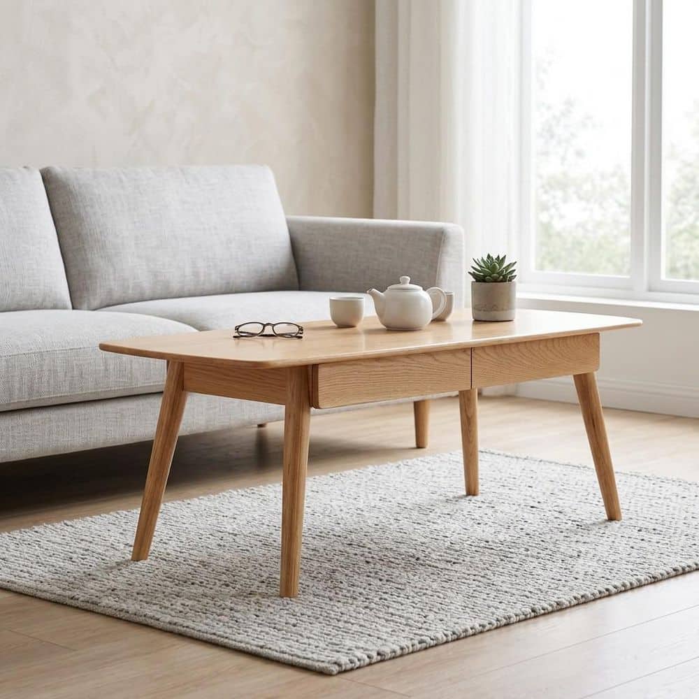 VECELO Mid Century Modern 39.37 in. Oak Rectangle Wood Coffee