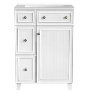 24 in. W x 18.3 in. D x 34.3 in. H White Bathroom Vanity with Single Sink and White Ceramic Top, 1-Doors and 2-Drawers