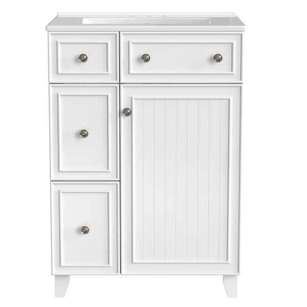 24 in. W x 18.3 in. D x 34.3 in. H White Bathroom Vanity with Single Sink and White Ceramic Top, 1-Doors and 2-Drawers