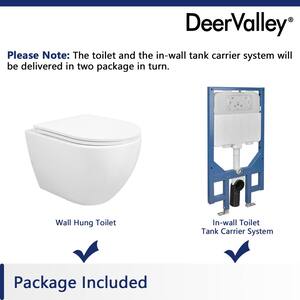 2-Piece 1.1/1.6 GPF Dual Flush Elongated Wall Hung Toilet with Concealed In-Wall Toilet Tank in White (Seat Included)