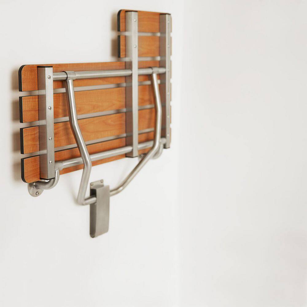 Teak and Stainless Steel Wall-Mounted Folding Shower Bench