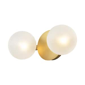 Fiza 12.5 in. 2-Light Brushed Gold Modern Linear Frosted Glass Globe Bubble Bathroom Vanity Light