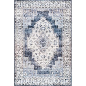 Dania Navy 9 ft. 6 in. ft. x 13 ft. 6 in. Machine Washable Medallion Area Rug