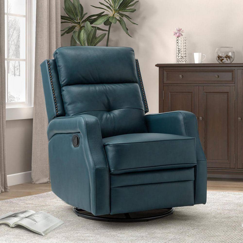 Turquoise Rocker Recliner ARTFUL LIVING DESIGN Ifigenia 28.74 in. Wide Turquoise Genuine Leather ...
