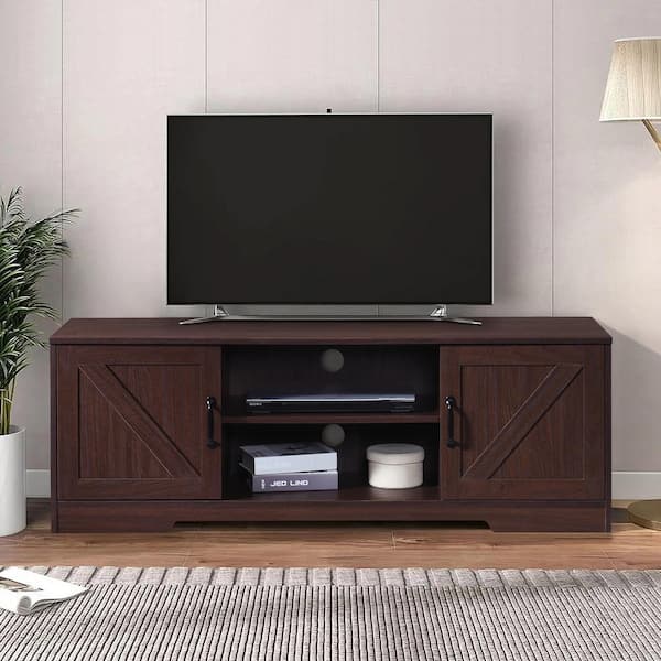 59 in. Wood Walnut TV Stand with 2 Storage Cabinets Fits TV's up to 59 in.