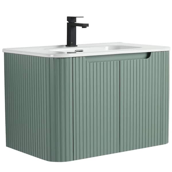 Caskvalley 30 in. Floating Bath Vanity in Mint Green with White Ceramic Sink Top Assembled