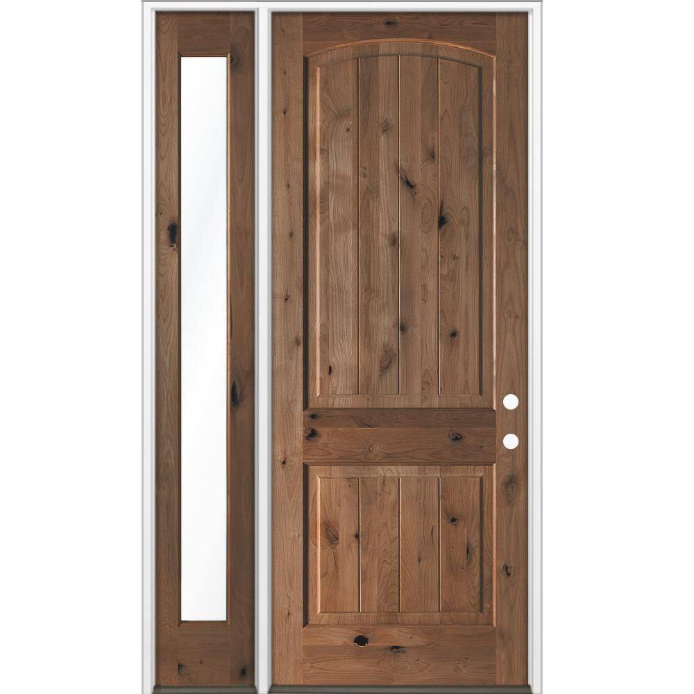 50 in. x 96 in. Knotty Alder Arch Top Left-Hand/Inswing Clear Glass BEHR True Black Stain Wood Prehung Front Door w/LFSL price history on PriceWatchPro