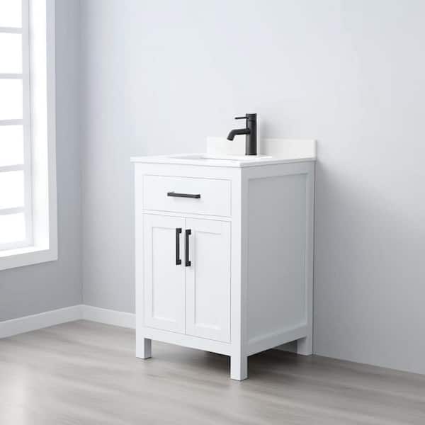 Beckett 24 in. W x 22 in. D x 35 in . H Single Bath Vanity in White with White Cultured Marble Top
