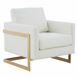 Lincoln Modern Gold Frame White Leather Upholstered Accent Armchair