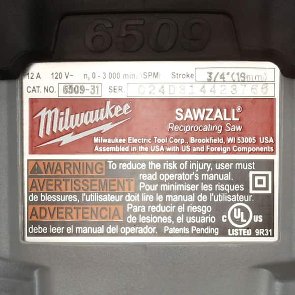 6509-31 Sawzall Kit de sierra de sable de 12 A Milwaukee