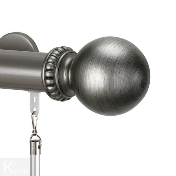 Tekno 40 96 in. Non-Adjustable 1.5 in. Single Traverse Window Curtain Rod Set in Antique Silver with Centralia Finial