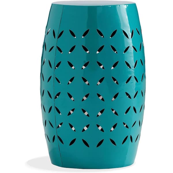 Unbranded Teal Round Outdoor Iron Side Table
