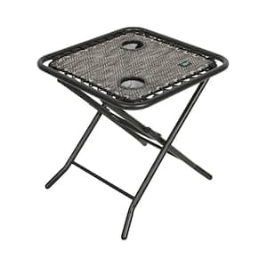 20 in. Folding Side Table with Metal Frame and 2 Built-In Cup Holders in Diamond Jacquard