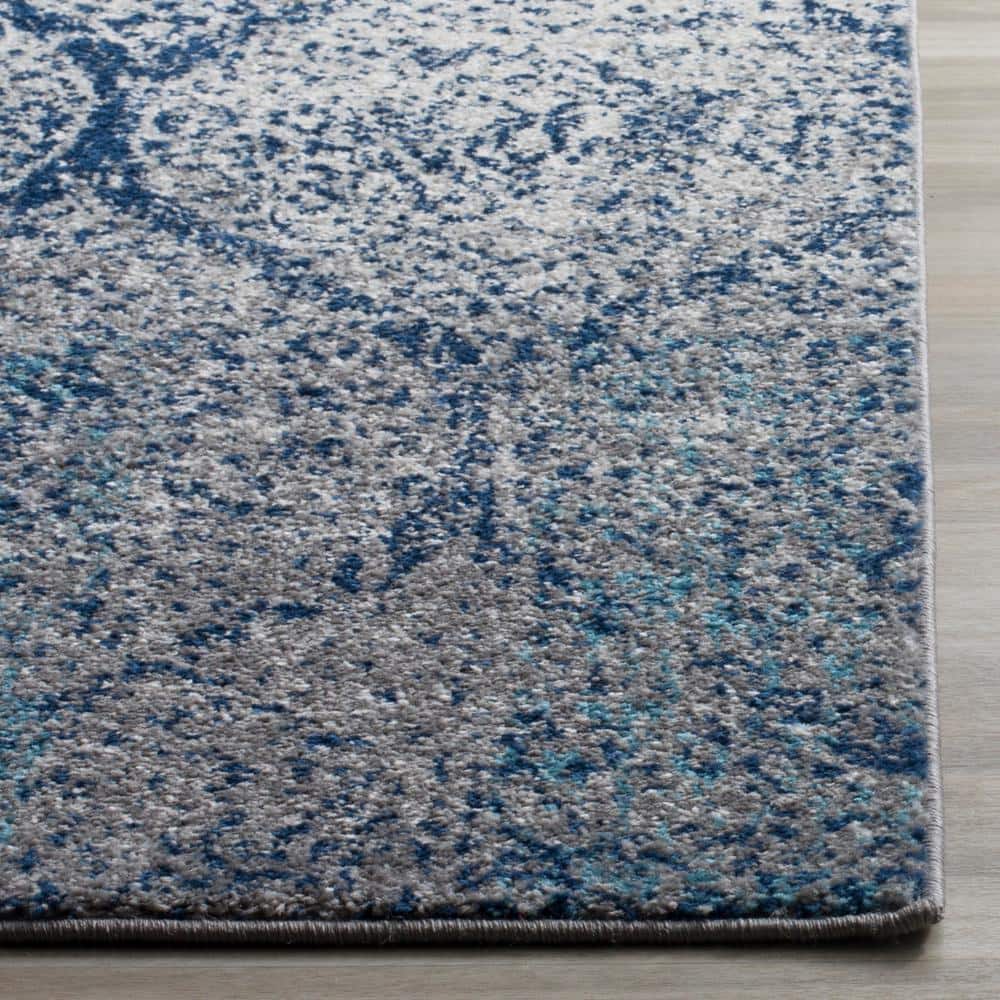 Navy and Silver Reversible Damask Area Rug