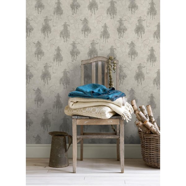 20.50 in. W x 396 in. L Grey Stockman Silhouette Wallpaper