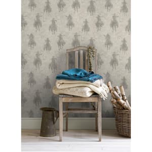 20.50 in. W x 396 in. L Grey Stockman Silhouette Wallpaper Sample