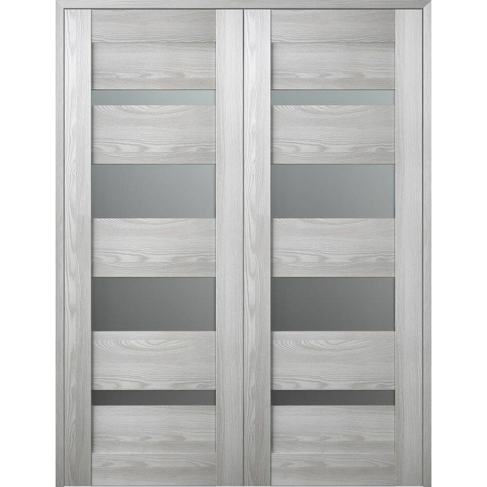 Vona 64" x 80" Frosted Glass Pine Wood Composite Prehung French Door