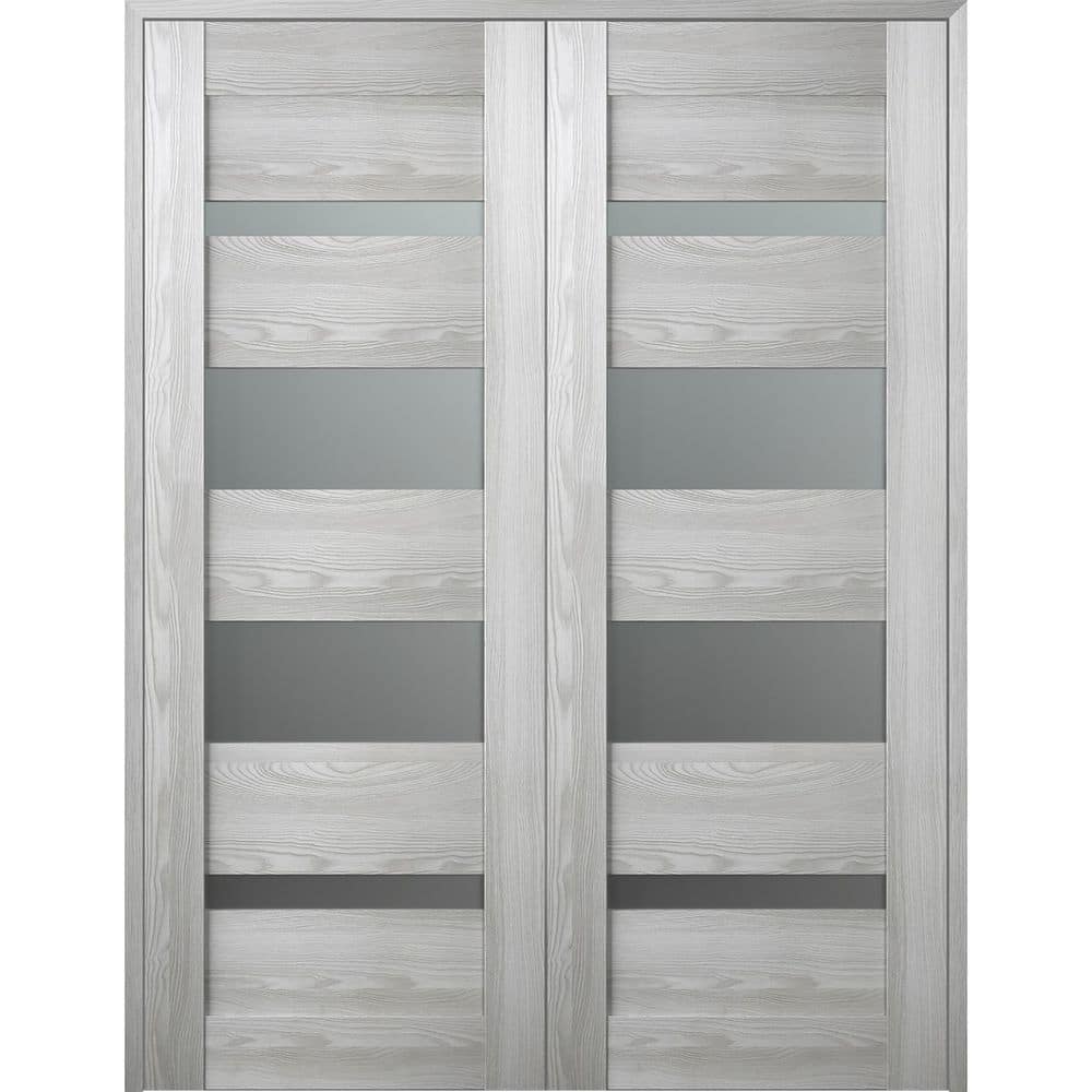 Vona 48" x 80" Frosted Glass Pine Composite Double Prehung French Door