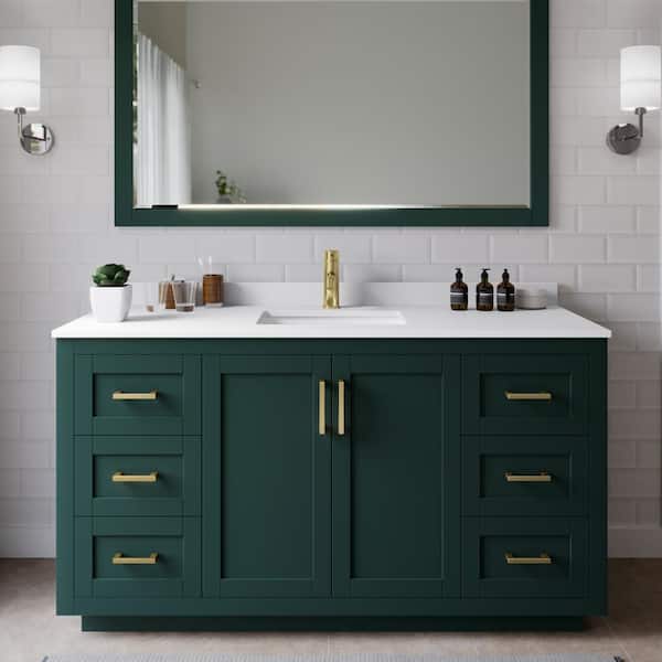 Wyndham Collection Miranda 60 in. W x 22 in. D x 33.75 in. H Single Bath Vanity in Green with White Cultured Marble Top