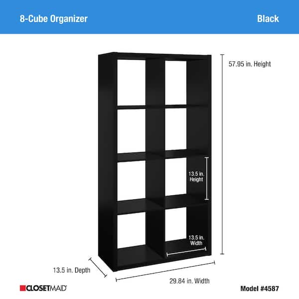 ClosetMaid 4587 57.95 in. H x 29.84 in. W x 13.50 in. D Black Wood Large 8- Cube Organizer - 3