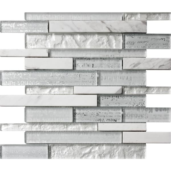 Apollo Tile White and Silver 4 in. x 5 in. Polished Glass and Stone Mosaic Tile Sample (0.13 sq. ft./Piece)