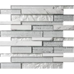 White and Silver 11.8 in. x 11.8 in. Polished and Textured Glass and Stone Mosaic Tile (4.83 Sq. ft./Case)