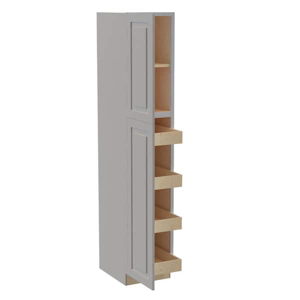 Home Decorators Collection Grayson 18 in. W x 24 in. D x 90 in. H Assembled Plywood Pantry Kitchen Cabinet in Pearl Gray with 4ROT Soft Close LH