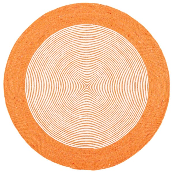 SAFAVIEH Braided Orange Ivory 5 ft. x 5 ft. Border Striped Round Area Rug