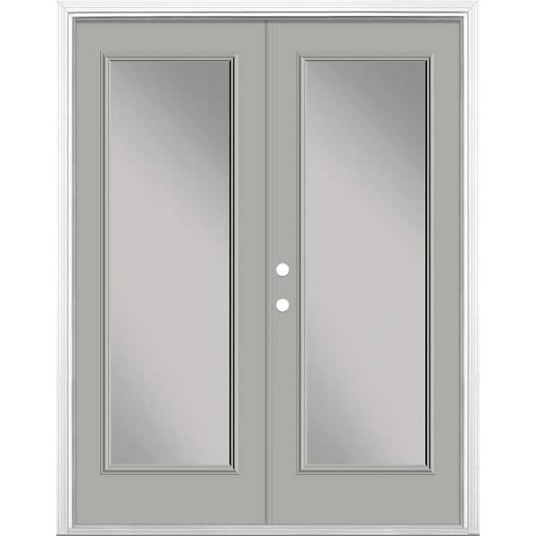 Masonite 60 in. x 80 in. Silver Cloud Steel Prehung Right-Hand Inswing Full Lite Clear Glass Patio Door with Brickmold