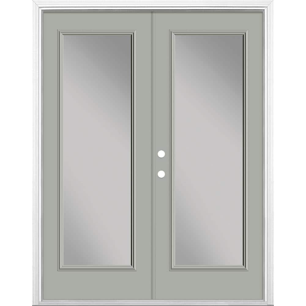 Masonite 60 in. x 80 in. Silver Cloud Steel Prehung Right-Hand Inswing Full Lite Clear Glass Patio Door Brickmold, Vinyl Frame -  35907