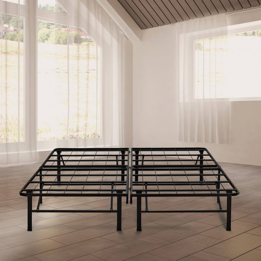 King Black Metal Platform Bed Frame with Storage