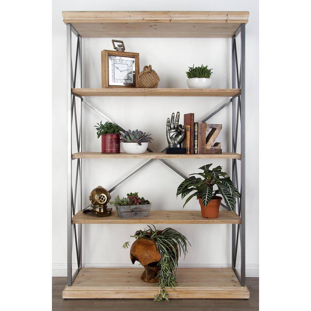 Industrial Brown Wood and Metal 5-Tier Shelving Unit