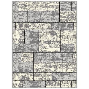 Ottohome Collection Non-Slip Rubberback Boxes Design 2x3 Indoor Entryway Mat, 2 ft. 3 in. x 3 ft., Gray