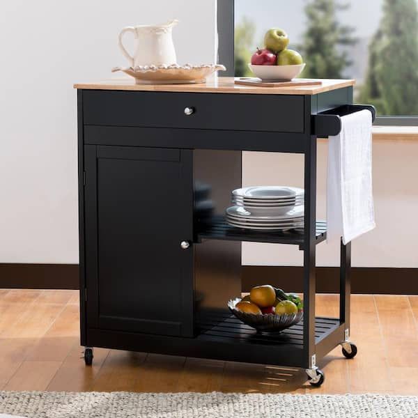 Glitzhome 33.86 in. H Black Wooden Basic Kitchen Island with 1 Drawer; 1 Door; 2 Tier