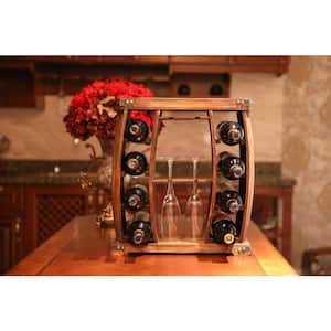 Decorative Wooden 8-Bottle Rustic Wine Rack with Glasses Holder