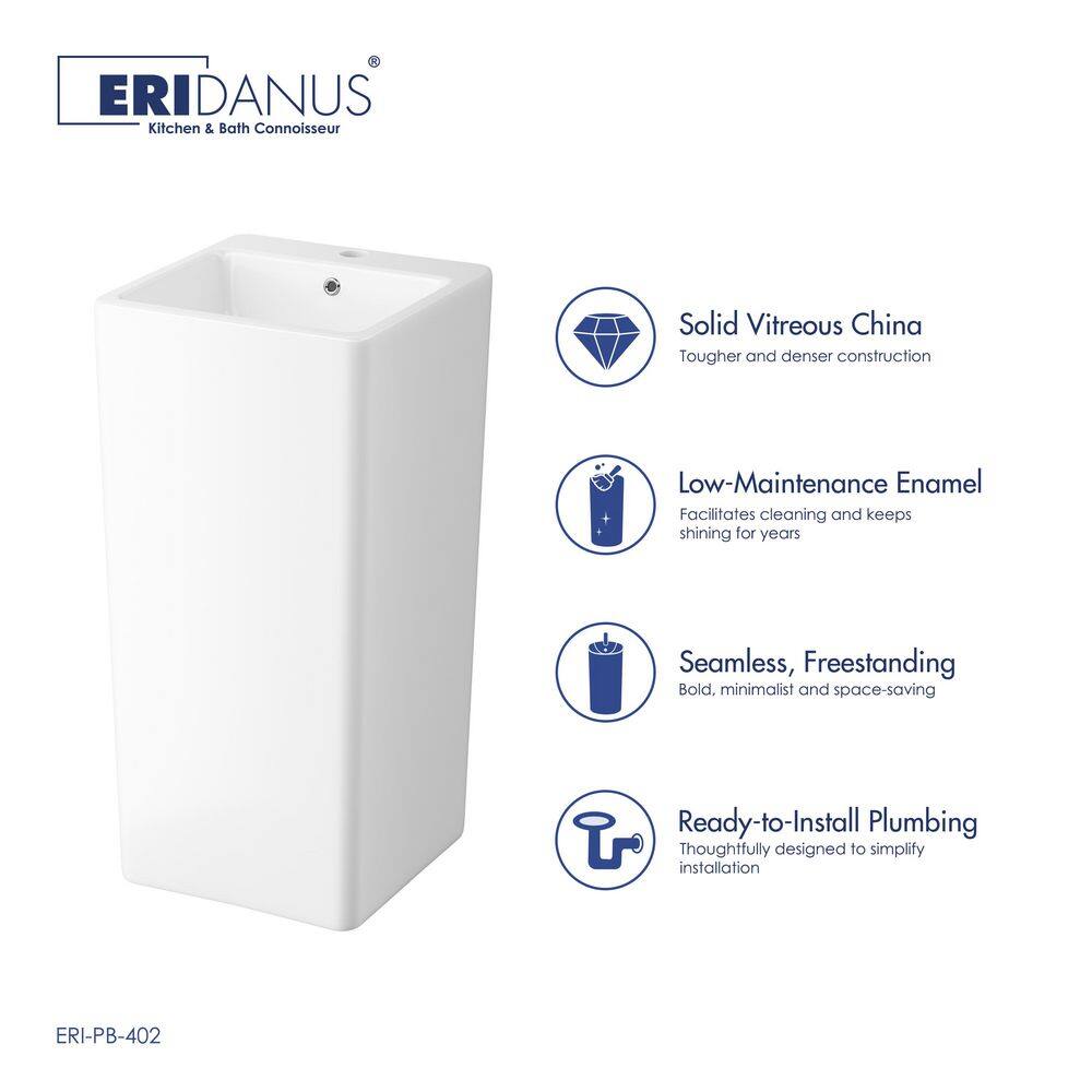 Glossy White Ceramic Square Pedestal Bathroom Sink