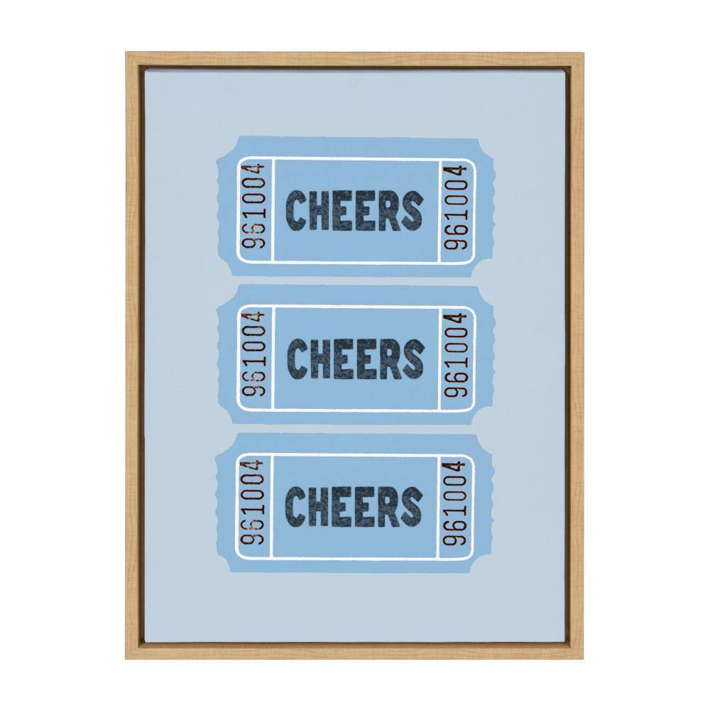Cheers Blue Ticket Framed Canvas Print with Natural Wood Frame